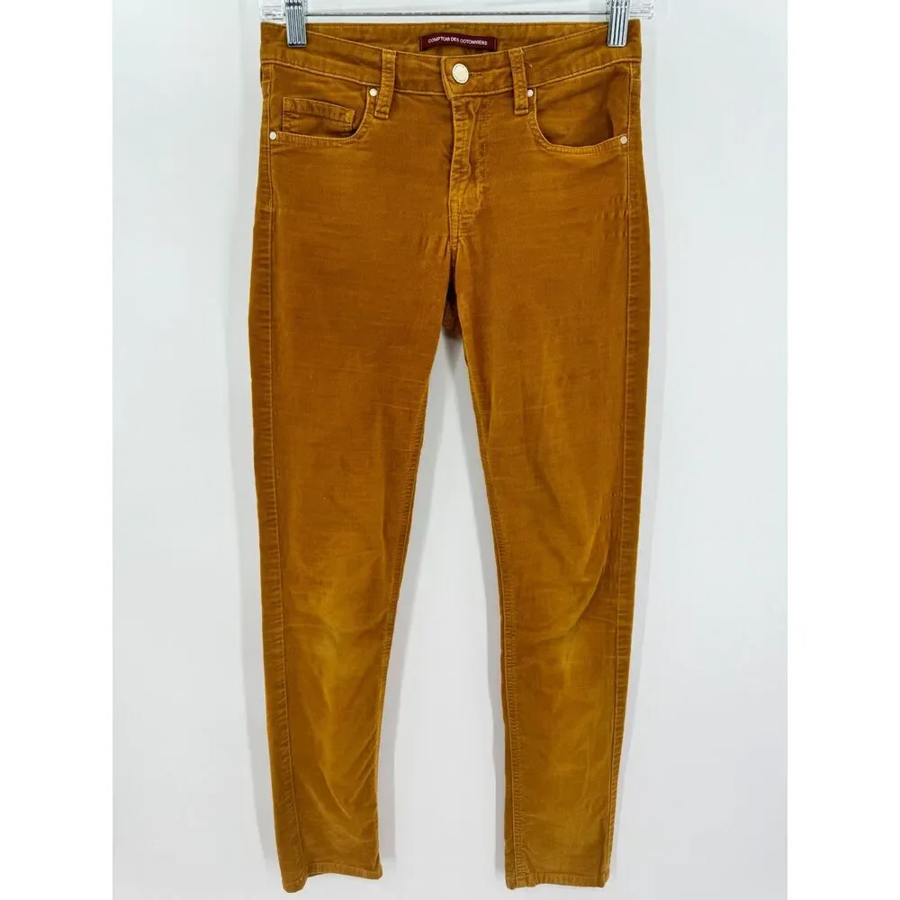 COMPTOIR DES COTONNIERS Burnt Yellow Velvet Skinny Pants Size 24